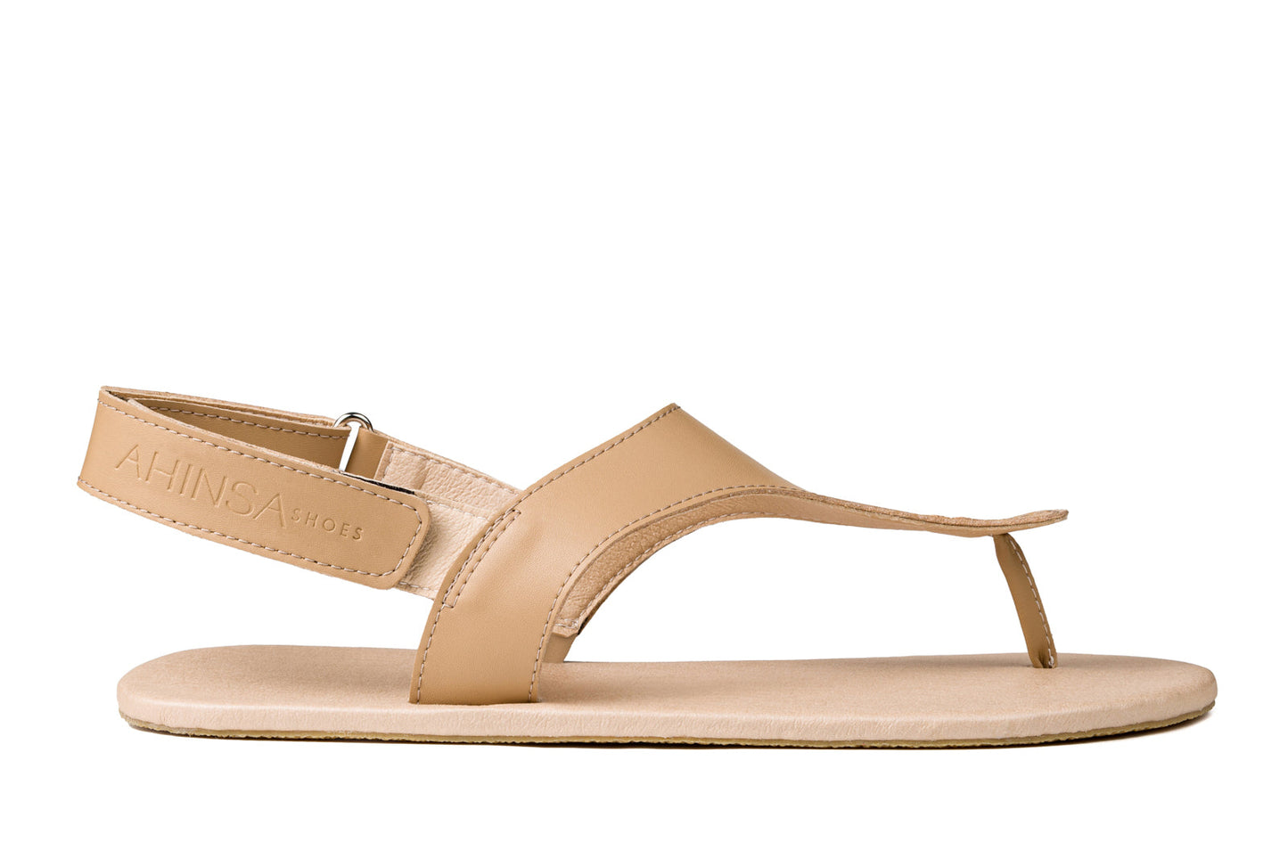 Ahinsa Simple barfods sandaler til kvinder i farven beige, yderside
