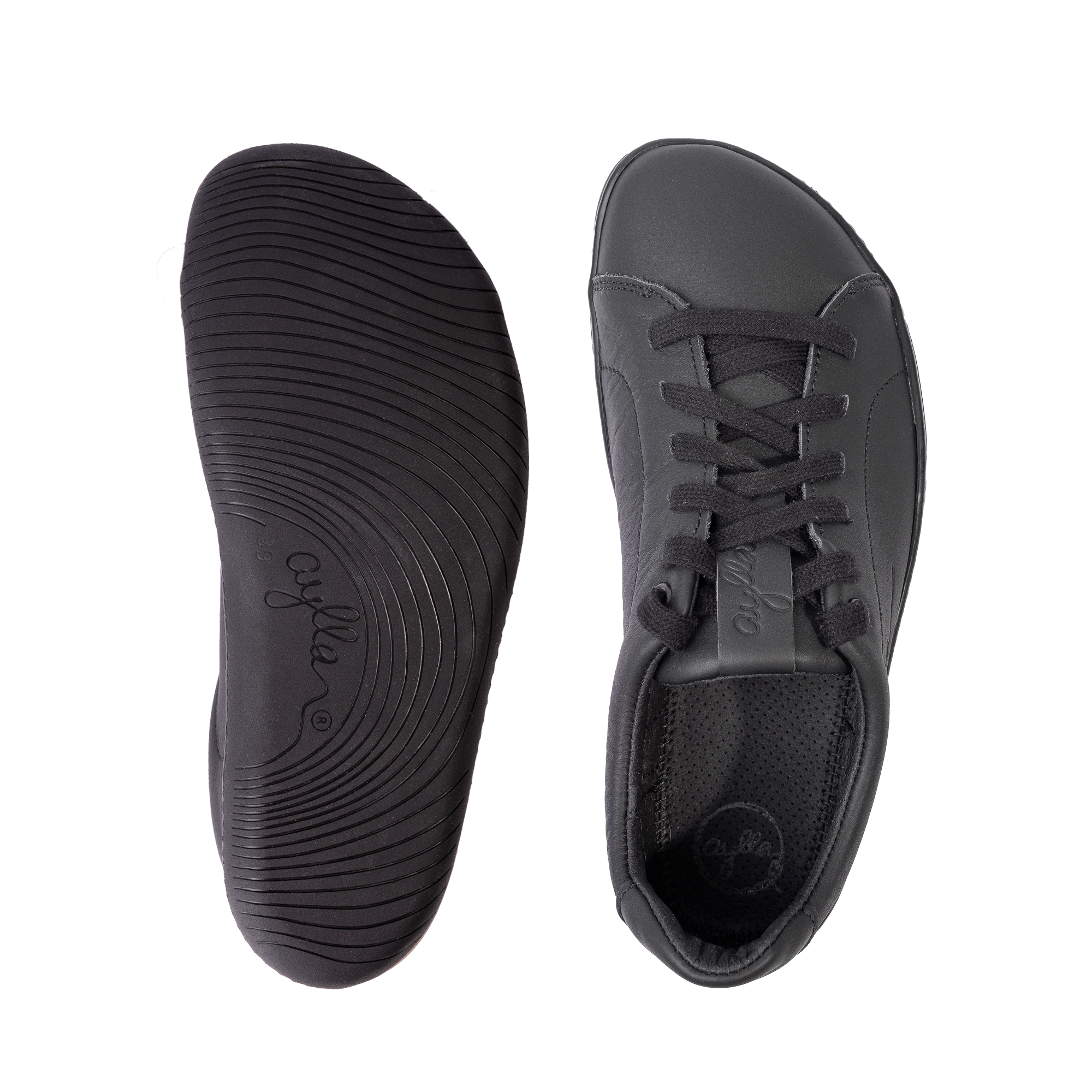 Aylla Keck Womens barfods sneakers i læder til kvinder i farven black / black, top
