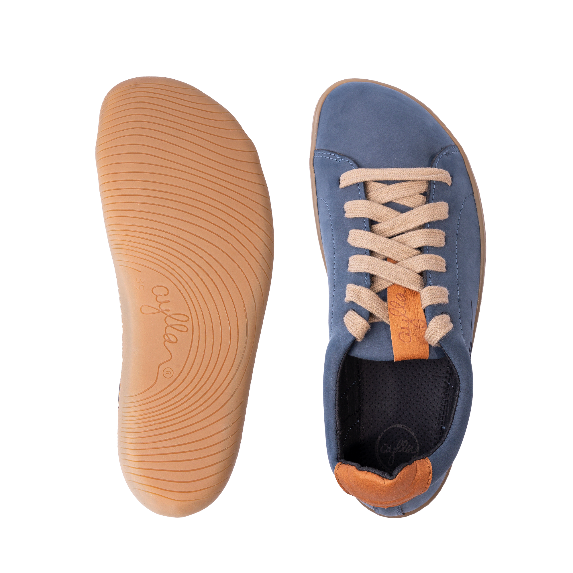 Aylla Keck Womens barfods sneakers i læder til kvinder i farven blue, top