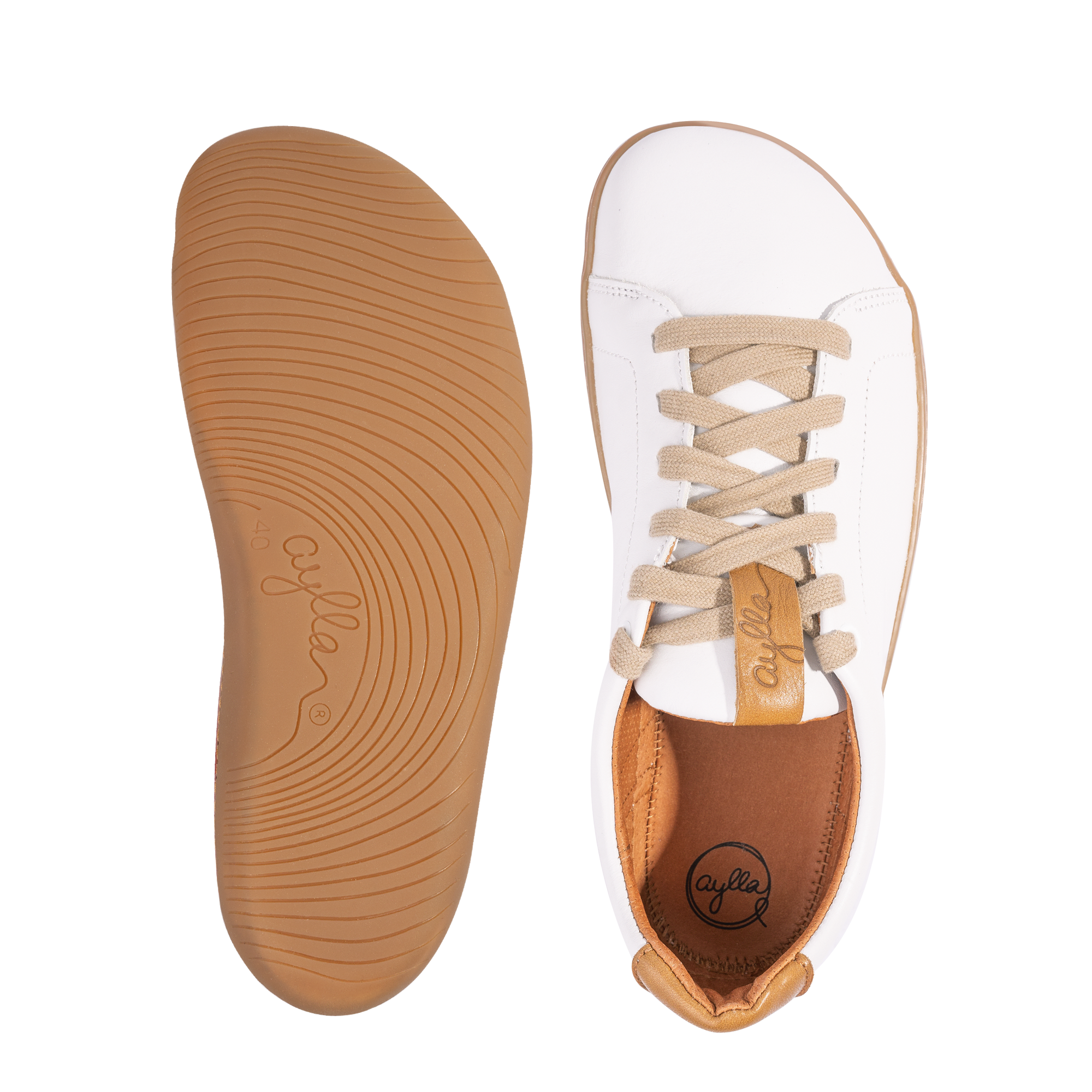 Aylla Keck Womens barfods sneakers i læder til kvinder i farven white, top