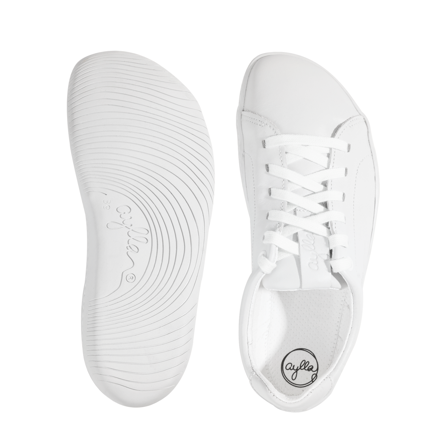 Aylla Keck Womens barfods sneakers i læder til kvinder i farven white / white, top