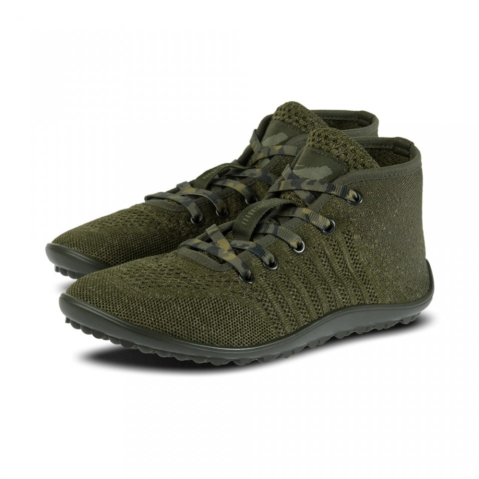Leguano Go: barfods high-top sneakers til kvinder og mænd i farven olive green, par