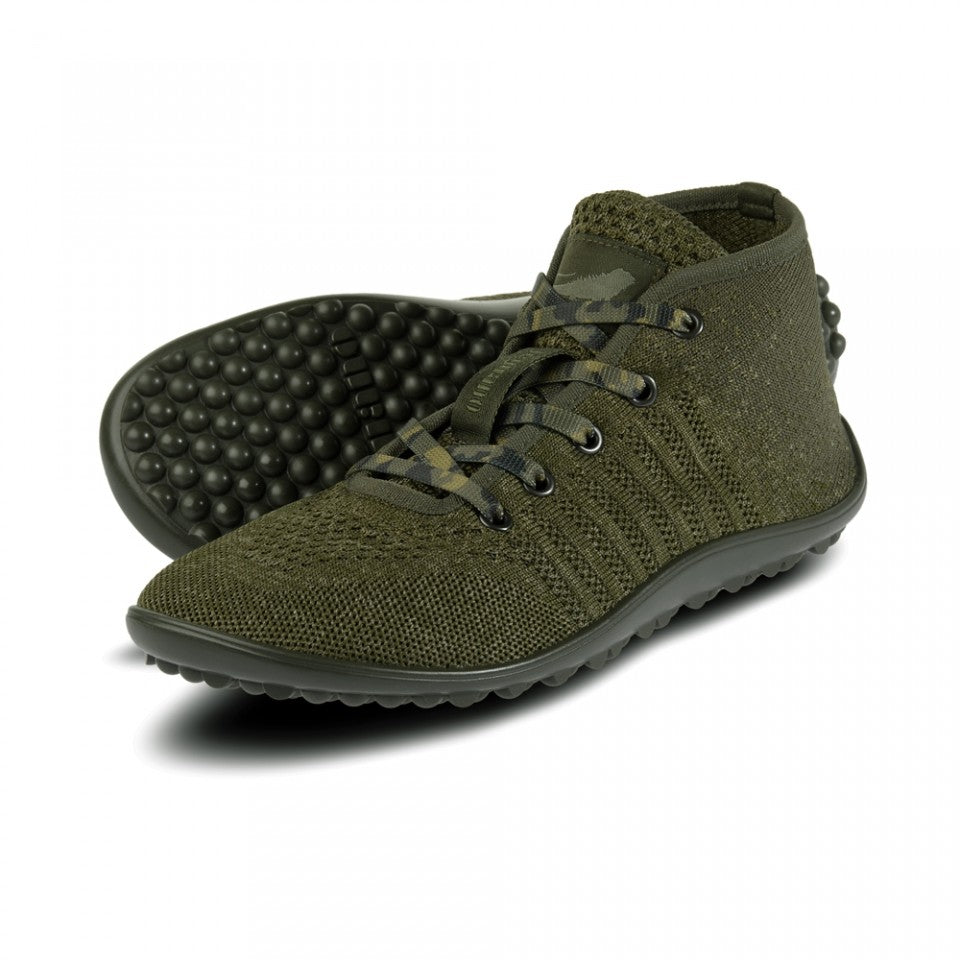Leguano Go: barfods high-top sneakers til kvinder og mænd i farven olive green, yderside
