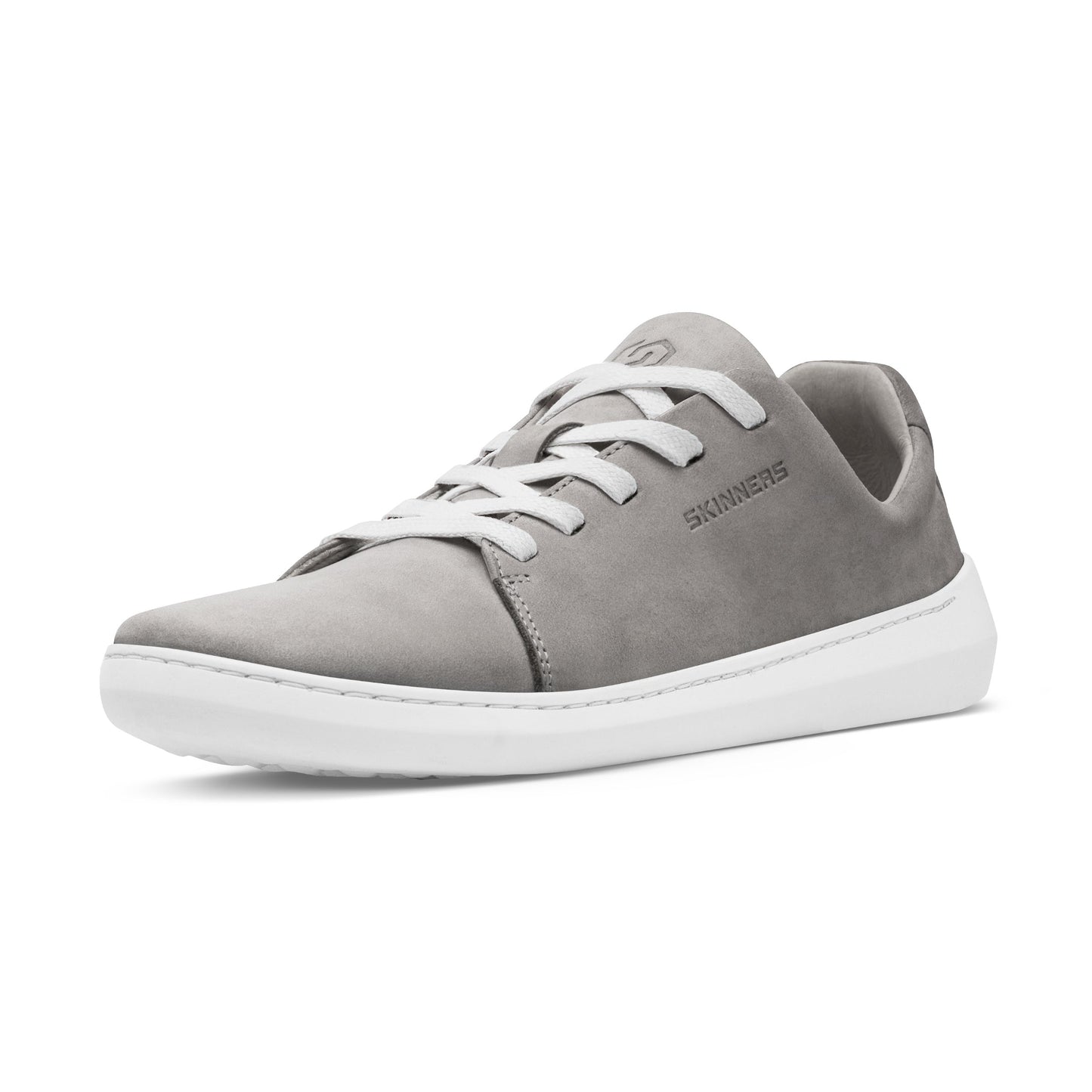 Mærkbare Walker barfods sneakers til kvinder og mænd i farven grey / white, vinklet