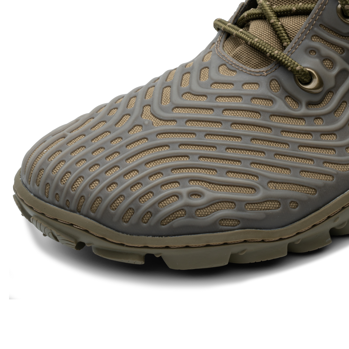 Nærbillede af Vivobarefoot Jungle ESC Mens sko i 'Invisible' varianten, designet som barfodssko med en jordnær grå farve og tekstureret mønster.