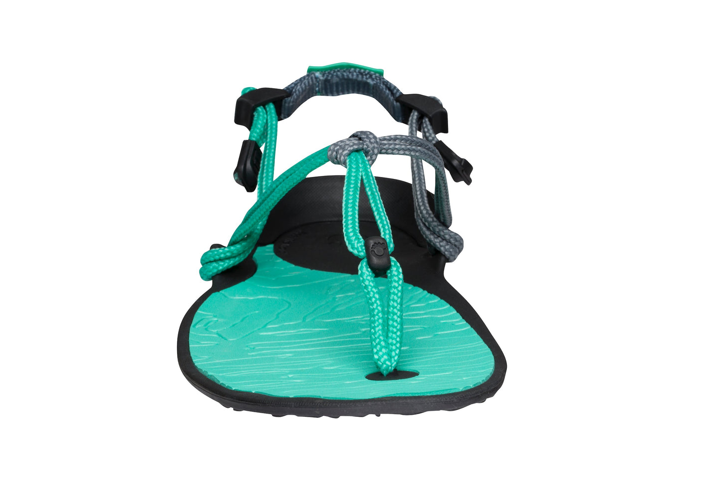 Xero Shoes Cloud Womens barfods sandaler til kvinder i farven coal black / mint, forfra