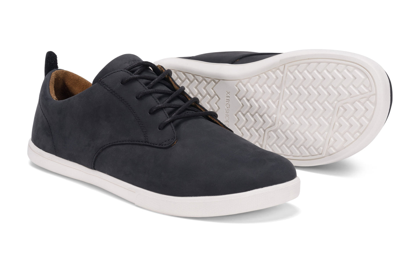 Xero Shoes Glenn Mens barfods casual oxford sko til mænd i farven black / white, par