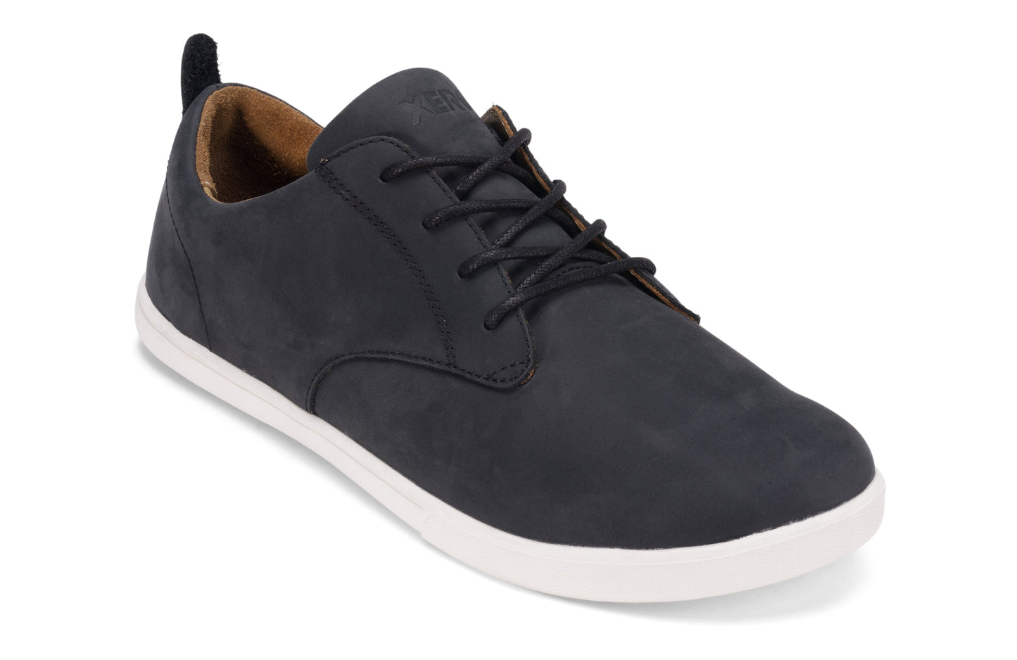 Xero Shoes Glenn Mens barfods casual oxford sko til mænd i farven black / white, vinklet