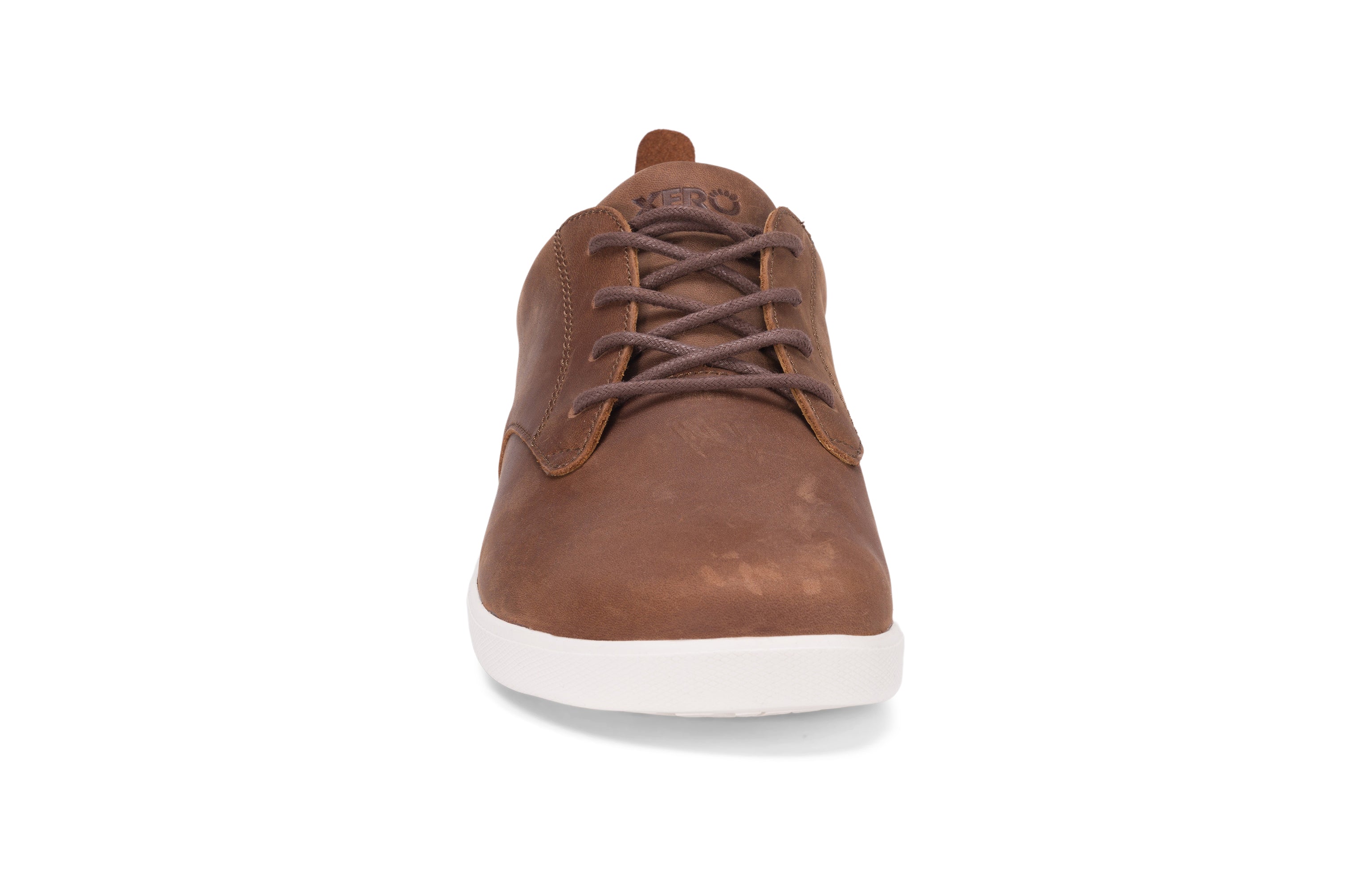Xero Shoes Glenn Mens barfods casual oxford sko til mænd i farven brown, forfra