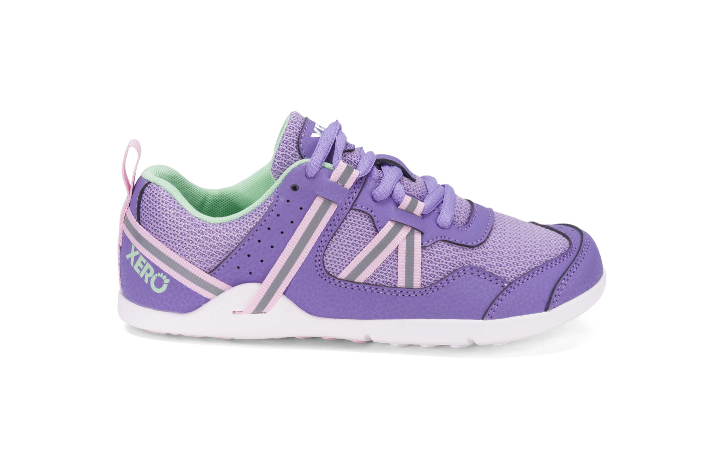 Xero Shoes Prio Kids barfods træningssko/sneakers til børn i farven lilac / pink, yderside