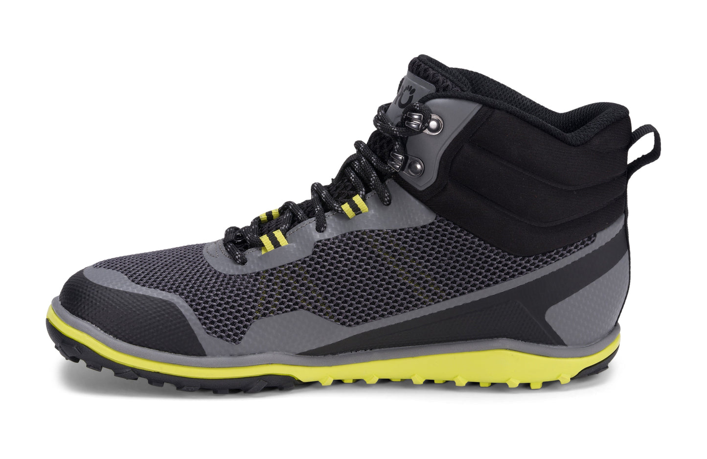 Xero Shoes Scrambler Mid Mens barfods lette vandrestøvler til mænd i farven steel gray / sulphur, inderside