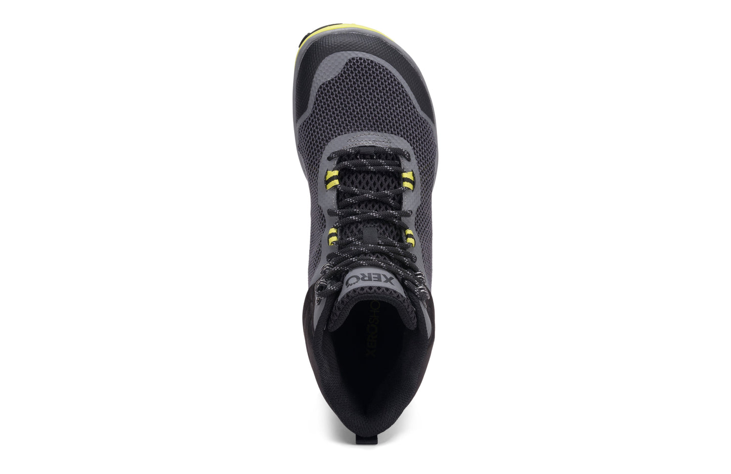 Xero Shoes Scrambler Mid Mens barfods lette vandrestøvler til mænd i farven steel gray / sulphur, top