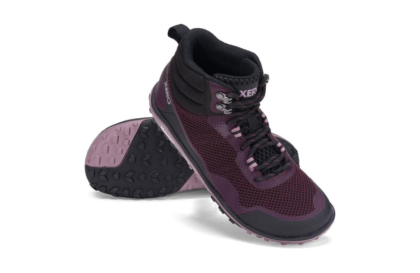 Xero Shoes Scrambler Mid Womens barfods lette vandrestøvler til kvinder i farven black / fig, par