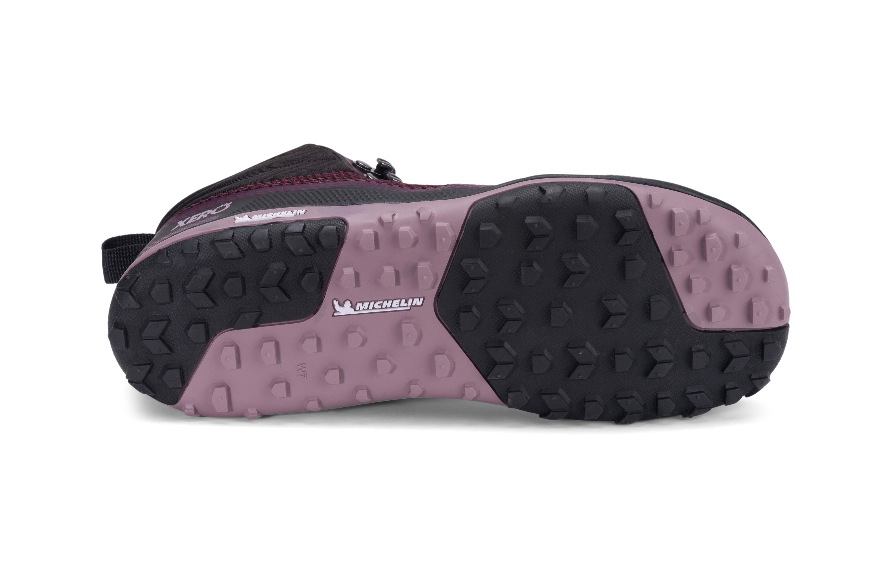Xero Shoes Scrambler Mid Womens barfods lette vandrestøvler til kvinder i farven black / fig, saal
