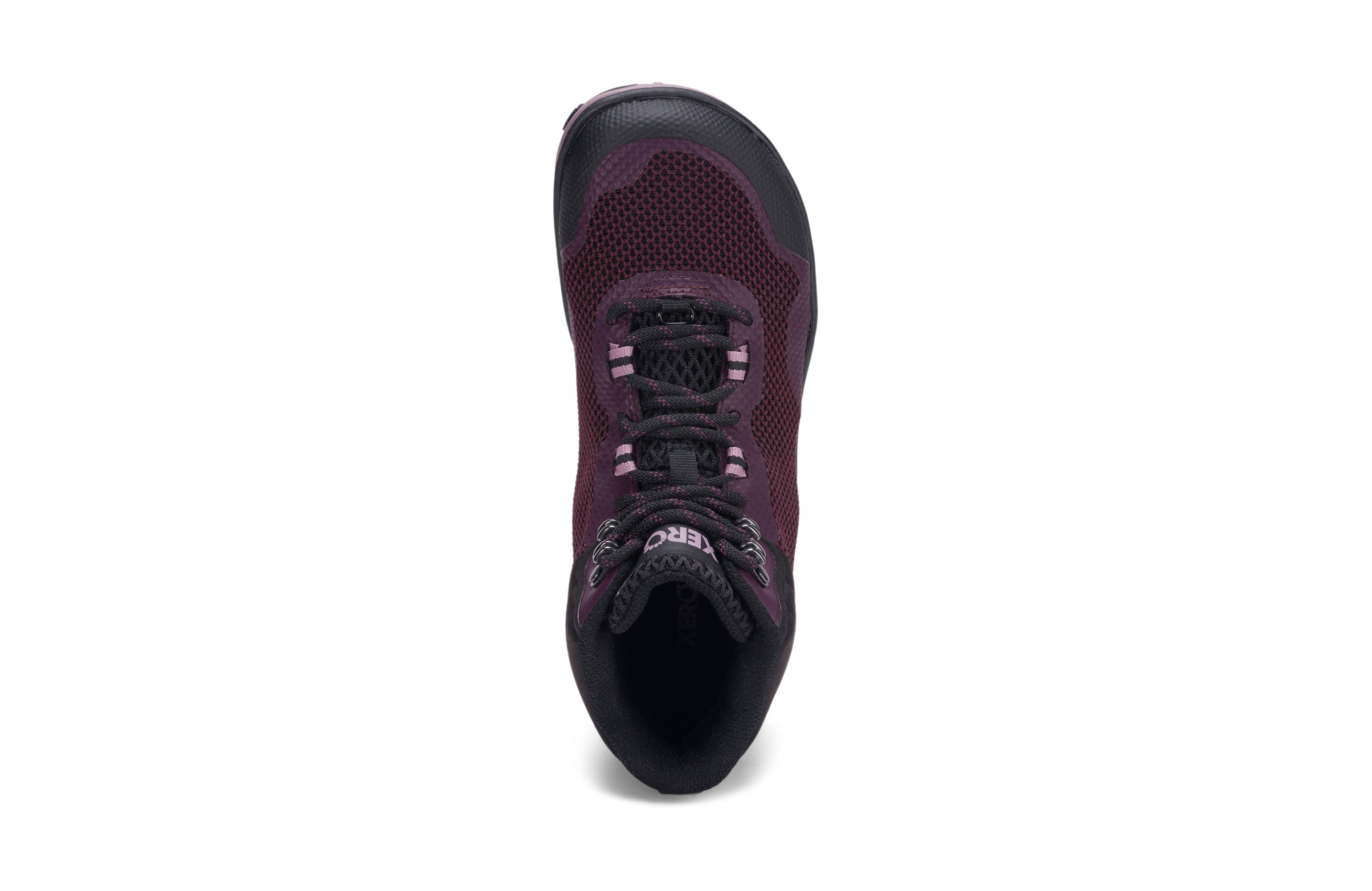 Xero Shoes Scrambler Mid Womens barfods lette vandrestøvler til kvinder i farven black / fig, top