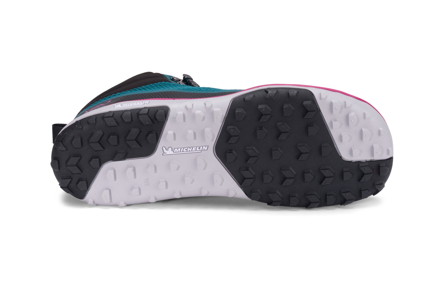Xero Shoes Scrambler Mid Womens barfods lette vandrestøvler til kvinder i farven deep lake / fuschia, saal