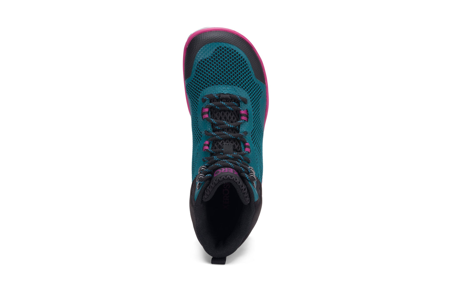 Xero Shoes Scrambler Mid Womens barfods lette vandrestøvler til kvinder i farven deep lake / fuschia, top