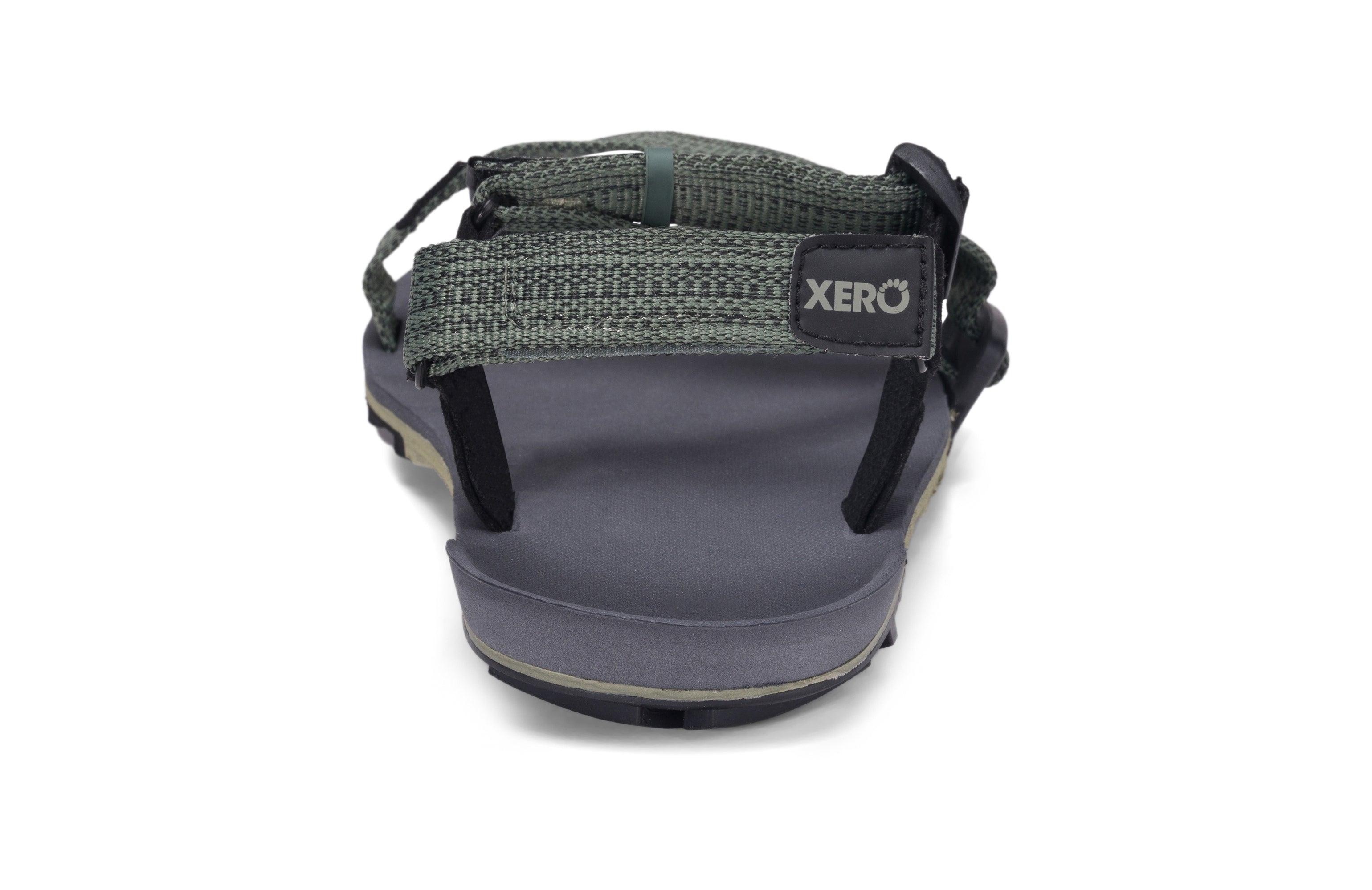 Xero Shoes Z-Trail EV Mens barfods vandresandaler til mænd i farven vetiver green, bagfra