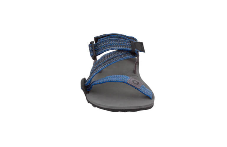 Xero Shoes Z-Trail Kids barfods sandaler til børn i farven charcoal / multi-blue, forfra