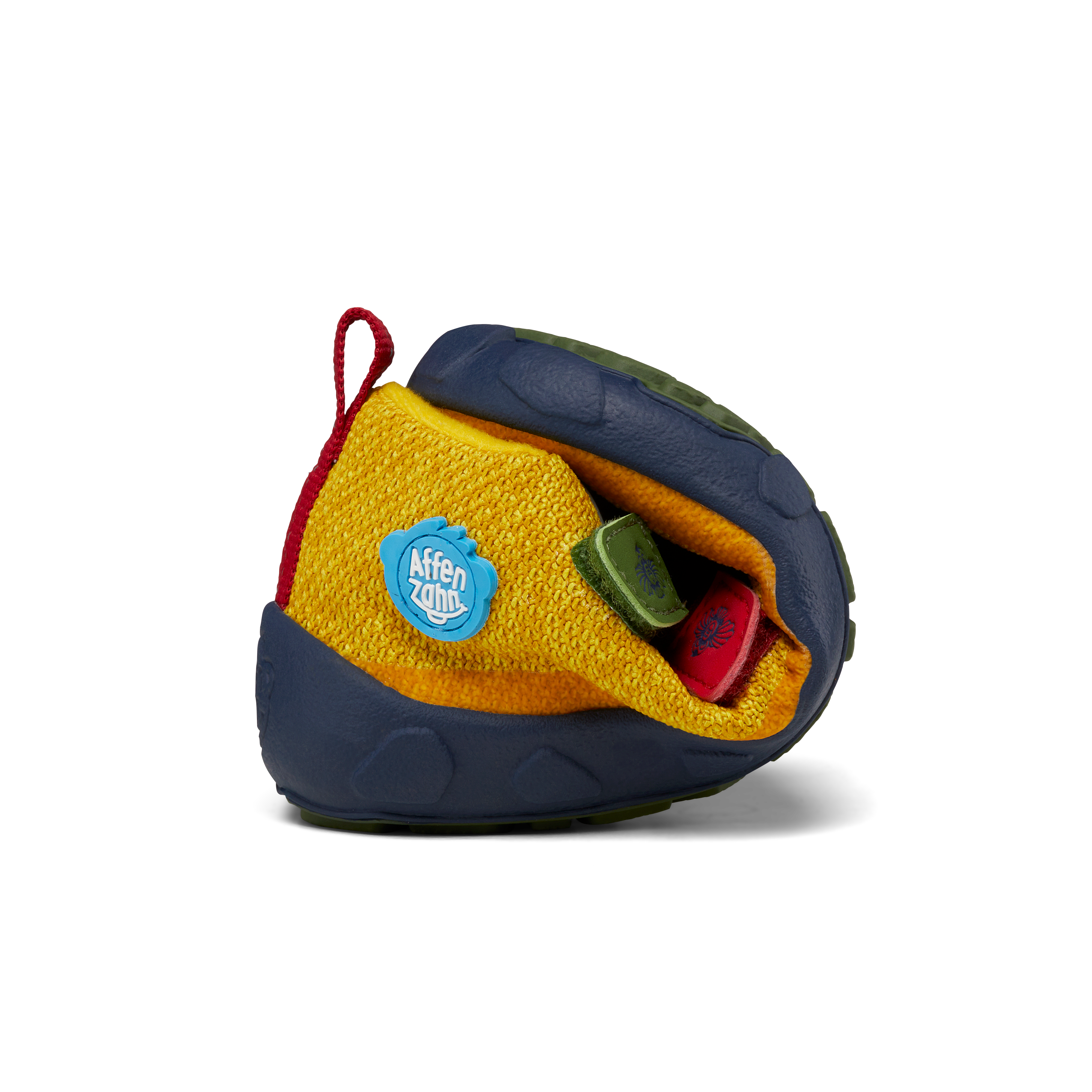 Affenzahn Low Boot Knit Happy barfods overgangssko til børn i farven toucan, rullet
