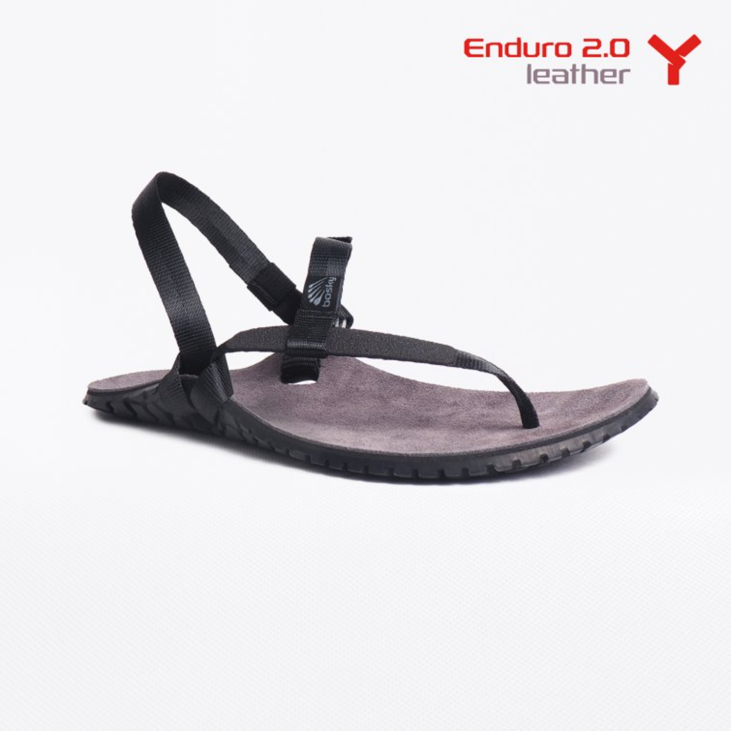 Bosky Enduro Leather 2.0 Y barfods sandaler til kvinder og mænd i farven black, yderside