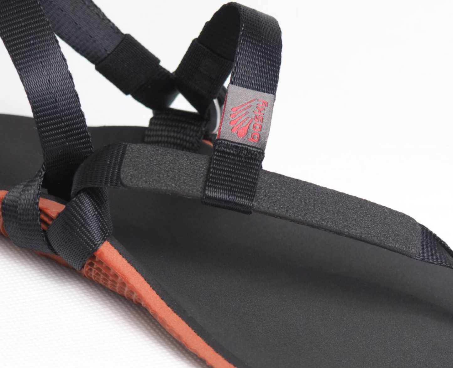 Bosky Superlight barfods sandaler til kvinder og mænd i farven red brick, detalje