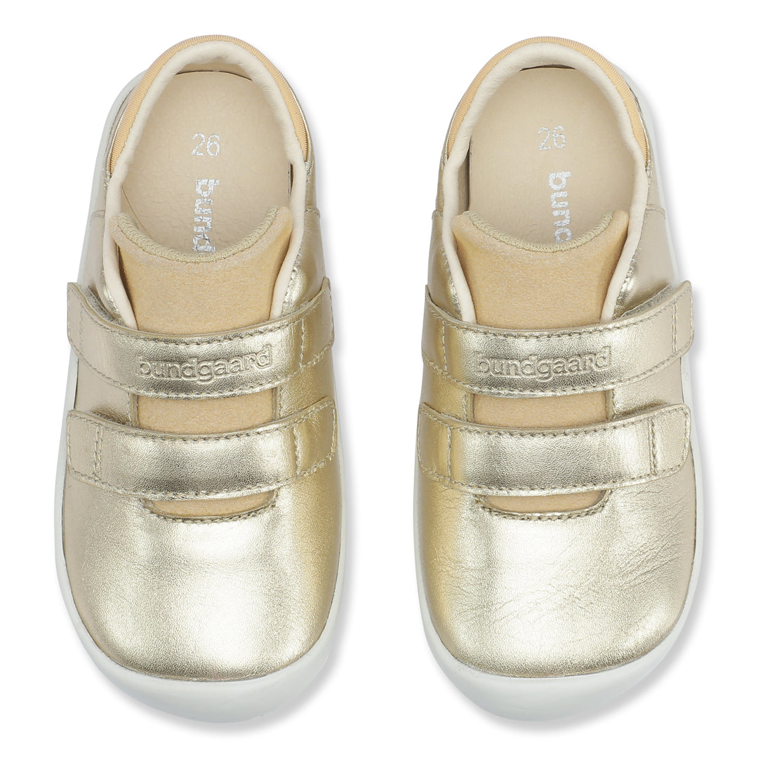 Bundgaard Benjamin Strap barfods velcro sneakers til børn i farven guld, top