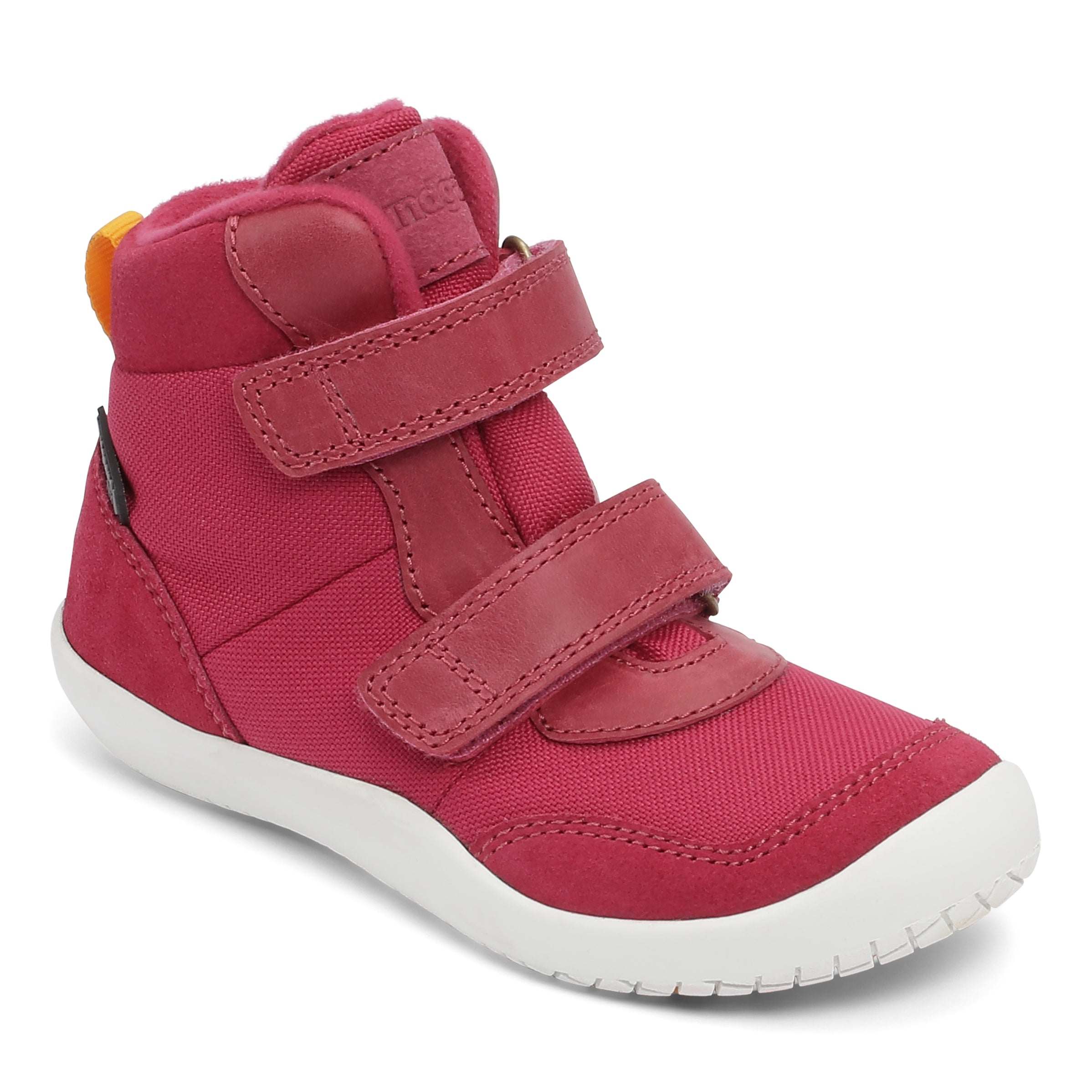 Bundgaard Birk barfods vinterstøvler til børn i farven dark pink, vinklet