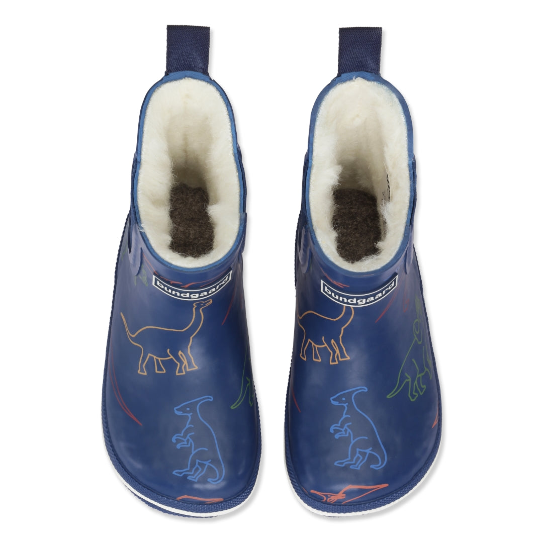 Bundgaard Charly Low barfods korte varme gummistøvler til børn i farven dino, top