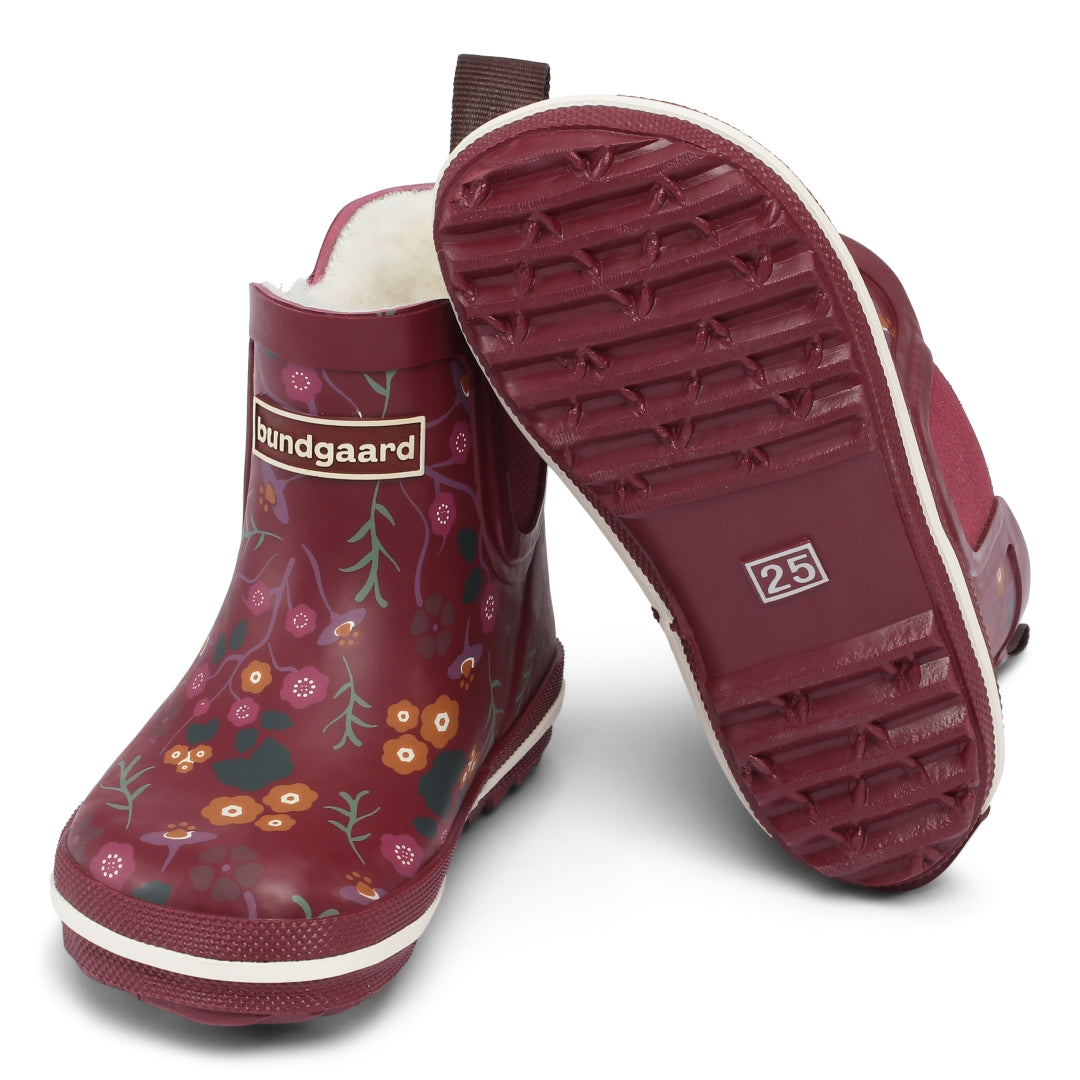 Bundgaard Charly Low barfods korte varme gummistøvler til børn i farven winter flowers, par