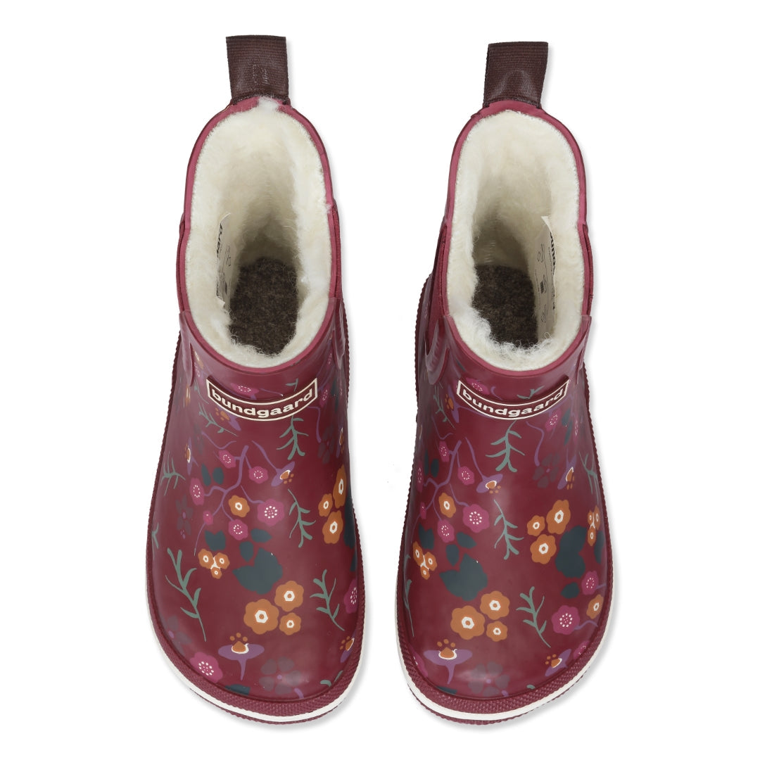 Bundgaard Charly Low barfods korte varme gummistøvler til børn i farven winter flowers, top
