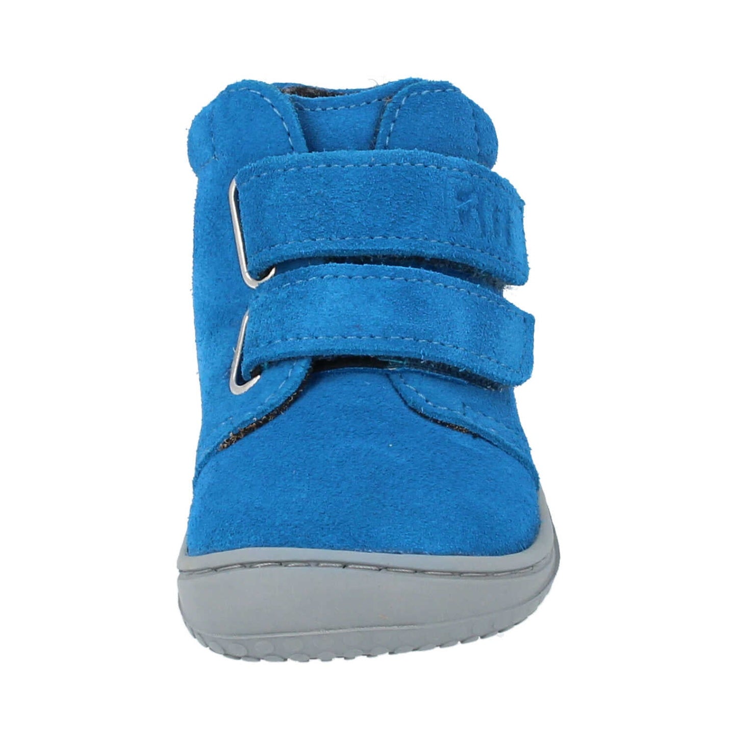 Filii Chameleon "Medium" barfods støvle til børn i farven electric blue fleece, forfra