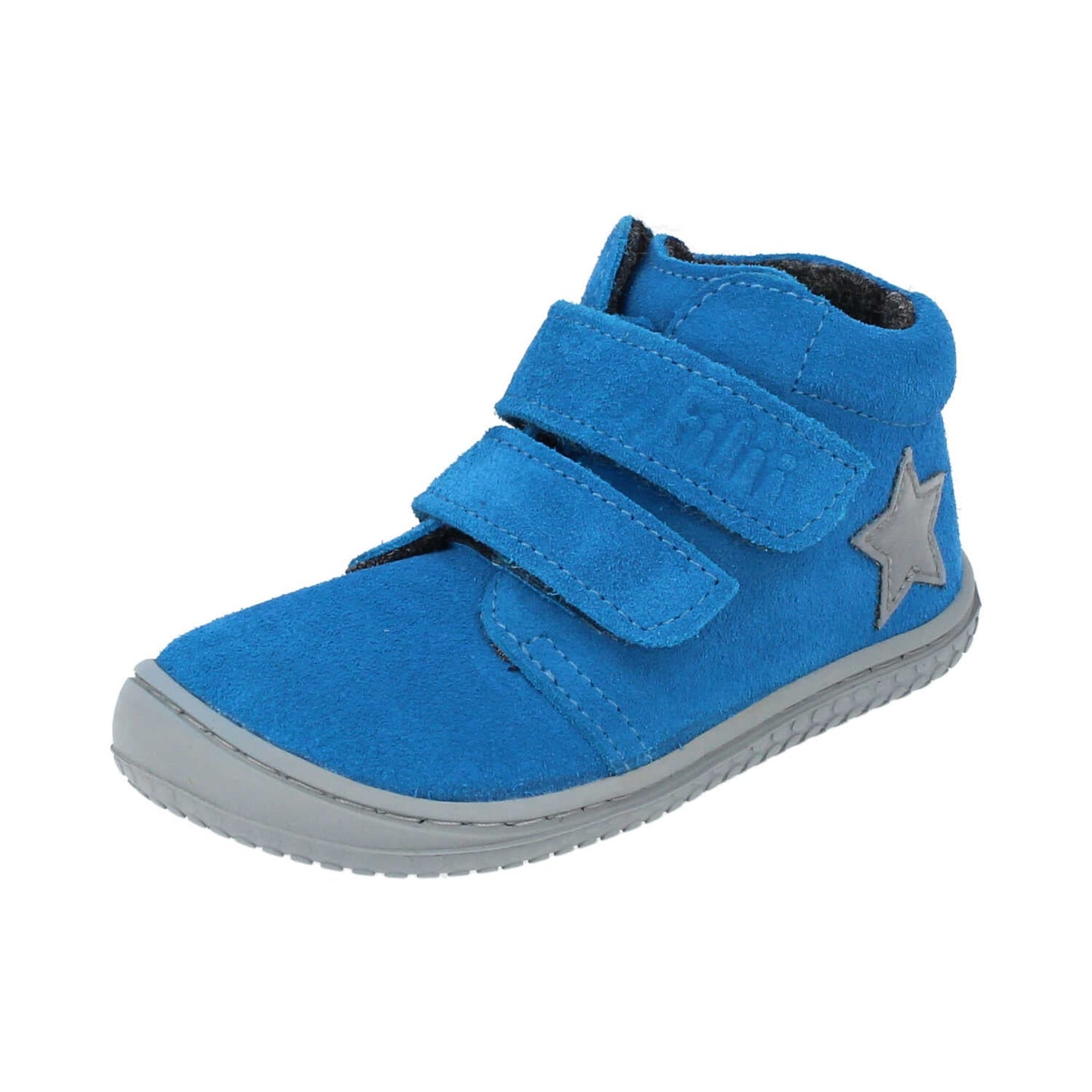 Filii Chameleon "Medium" barfods støvle til børn i farven electric blue fleece, vinklet
