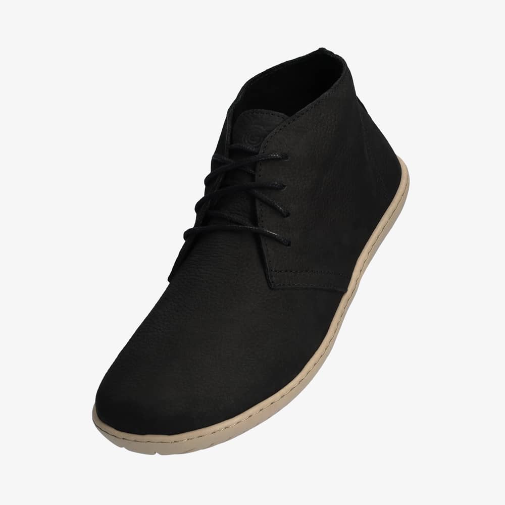 Groundies Milano Soft Men barfods anklehøj støvle til mænd i farven black, vinklet