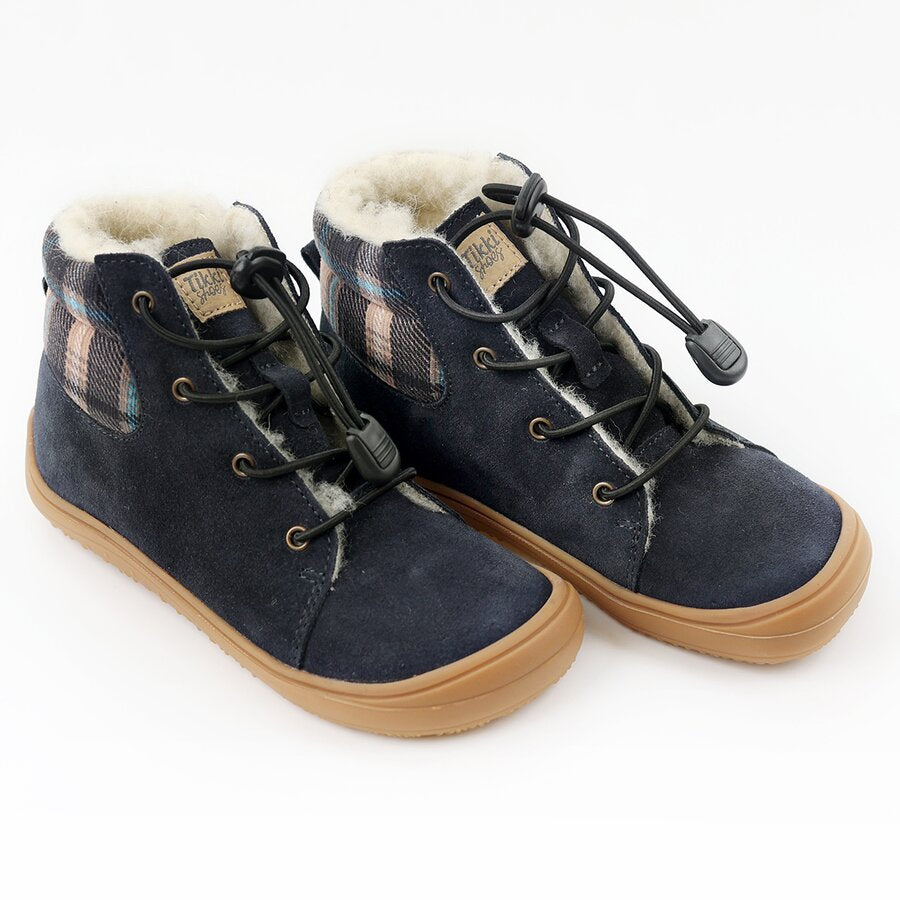Tikki Beetle Leather barfods vinterstøvle til børn i farven blue, par