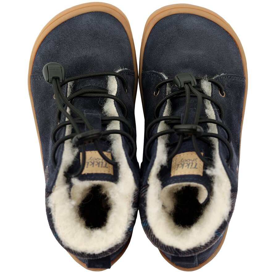 Tikki Beetle Leather barfods vinterstøvle til børn i farven blue, top