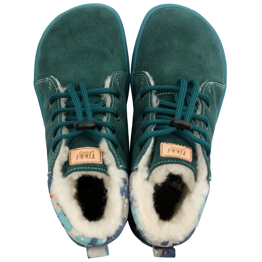 Tikki Beetle Leather barfods vinterstøvler til børn i farven cembro, top