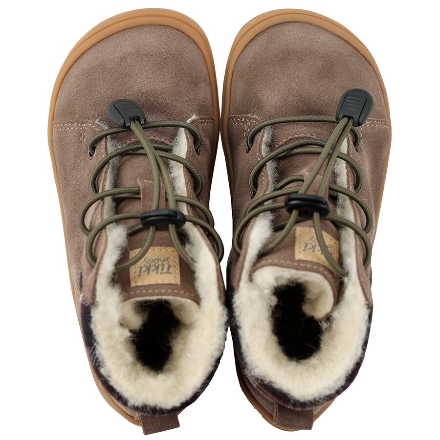 Tikki Beetle Leather barfods vinterstøvler til tumlinge i farven brown, top