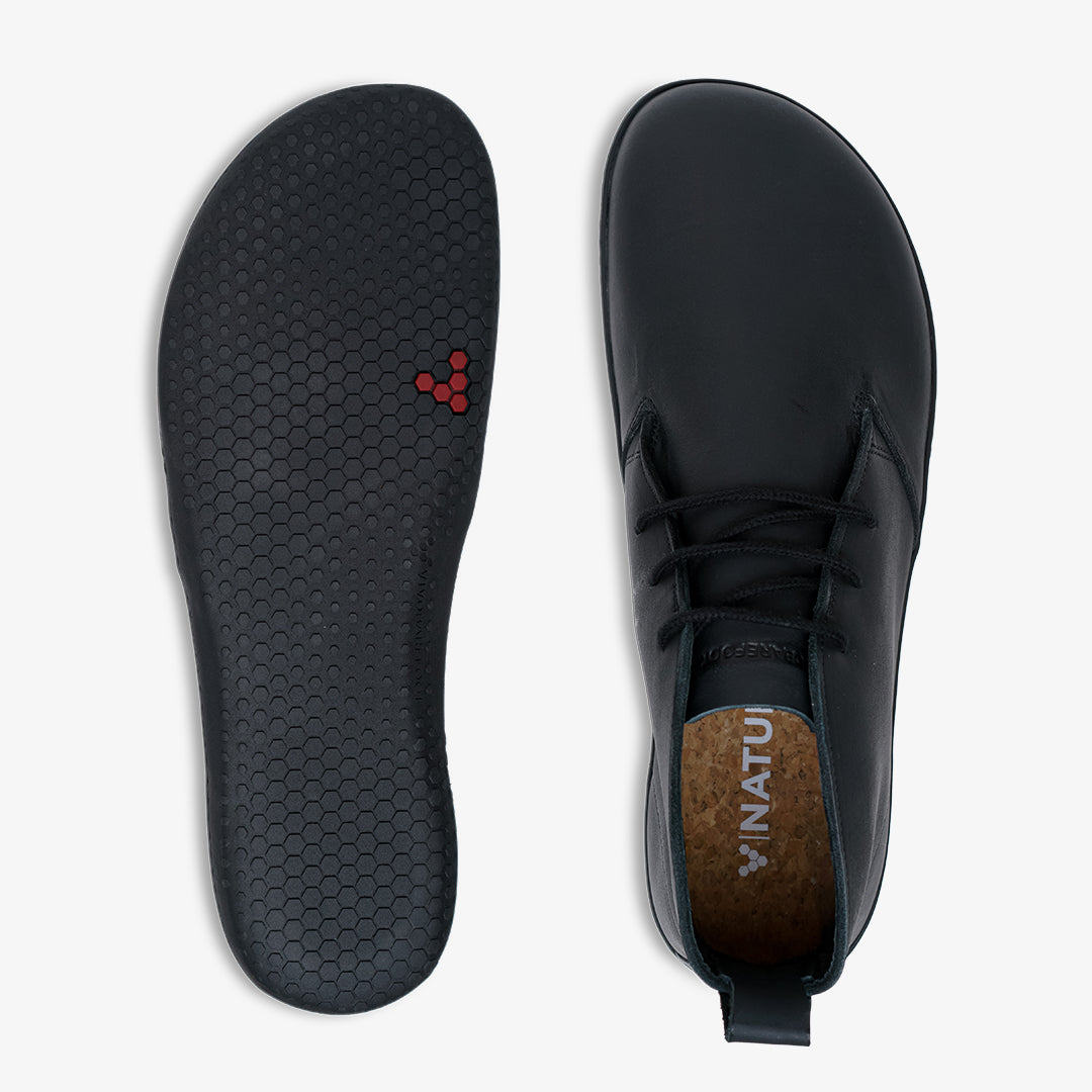 Vivobarefoot Gobi III Mens barfods oxford business sko til mænd i farven black leather, top