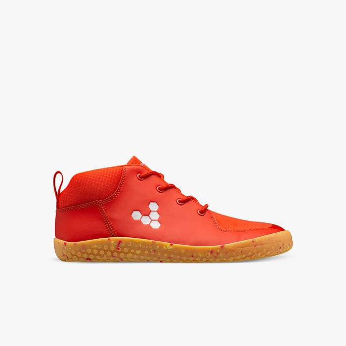 Vivobarefoot Primus Bootie II All Weather Juniors barfods high sneakers til børn i farven fiery coral, yderside