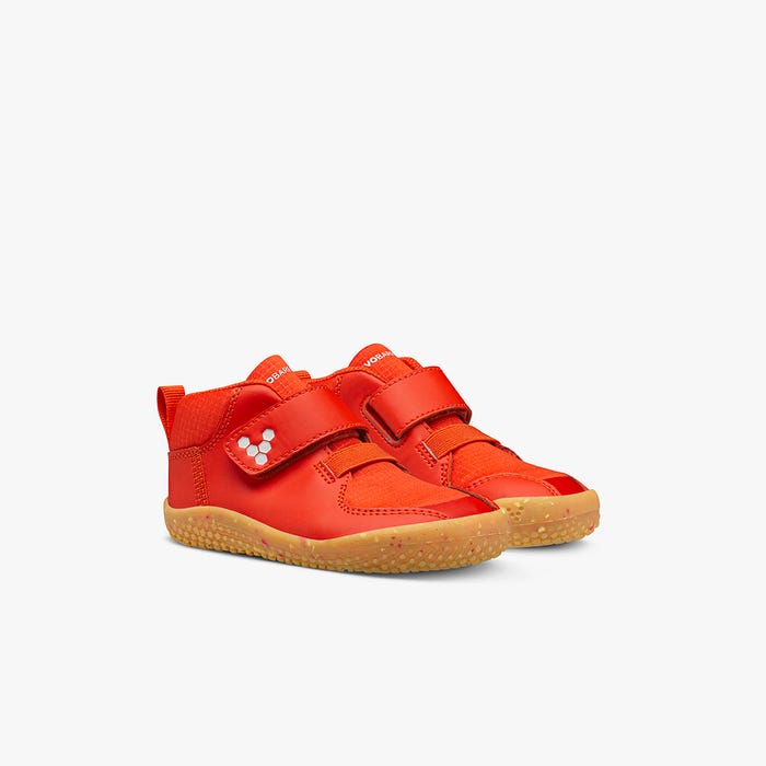 Vivobarefoot Primus Bootie II All Weather Toddlers barfods high sneakers til tumling i farven fiery coral, par