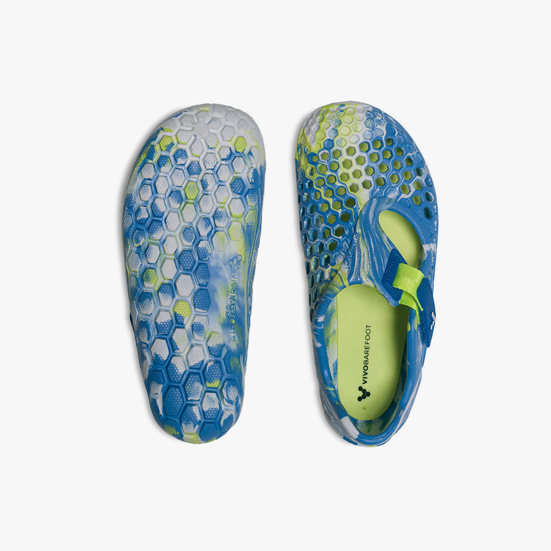Vivobarefoot Ultra Bloom Kids barfods vandsko/sandaler til børn i farven blue aqua, top