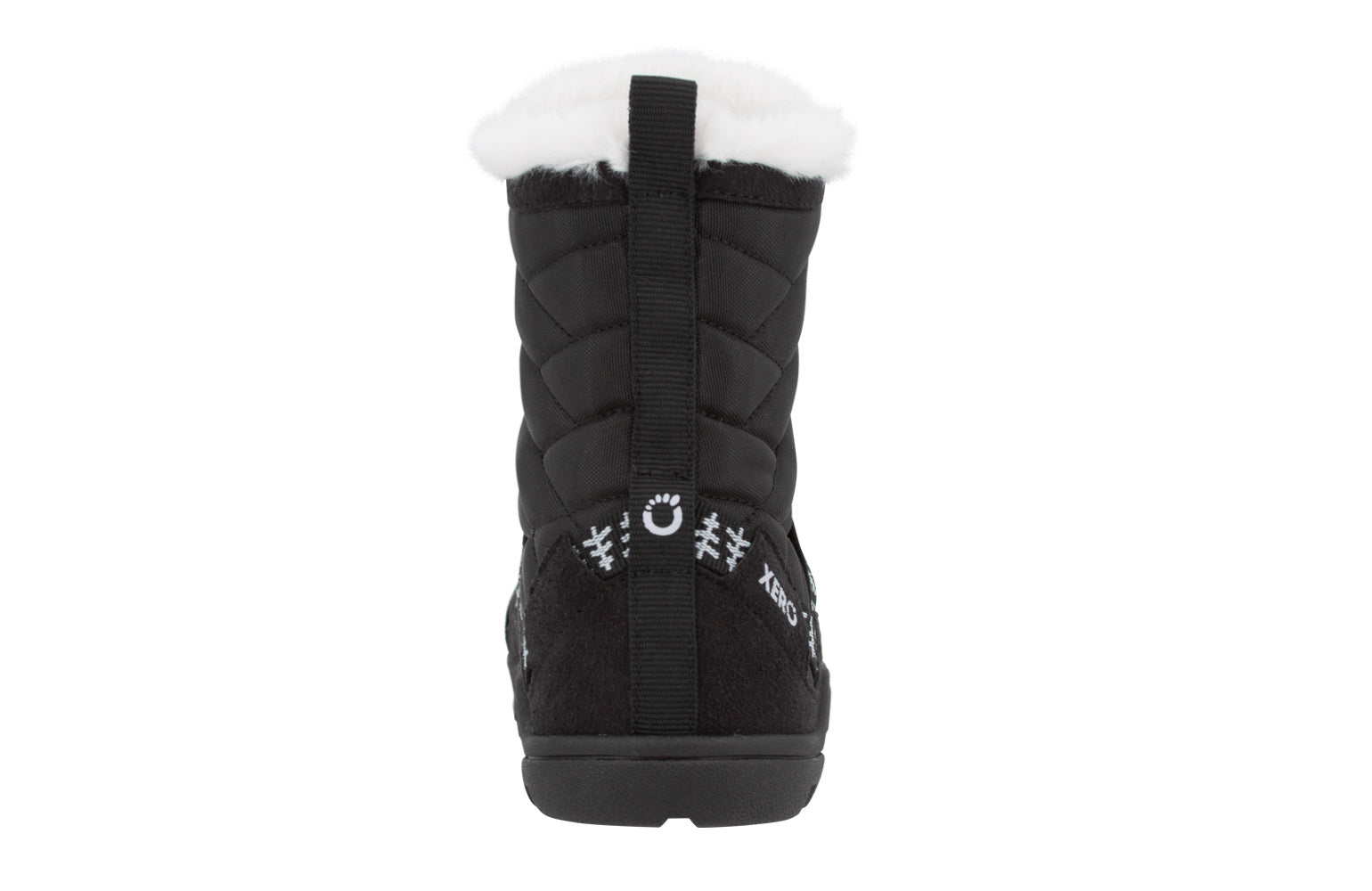 Xero Shoes Alpine Womens barfods vinterstøvler til kvinder i farven black (with symbols), bagfra