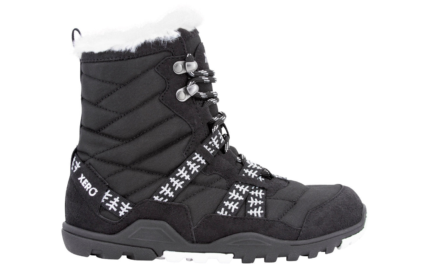 Xero Shoes Alpine Womens barfods vinterstøvler til kvinder i farven black (with symbols), yderside