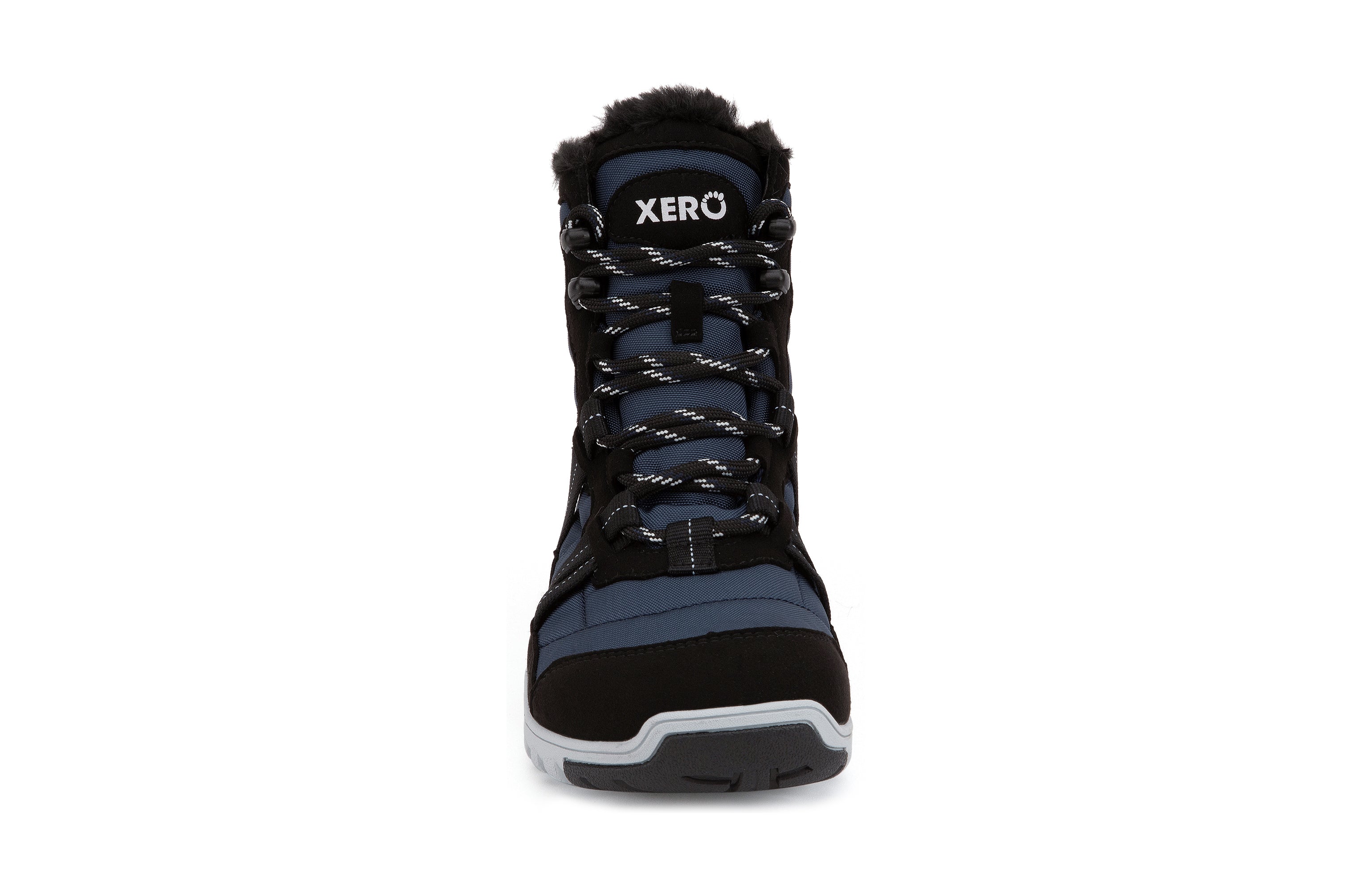 Xero Shoes Alpine Womens barfods vinterstøvler til kvinder i farven navy / black, forfra