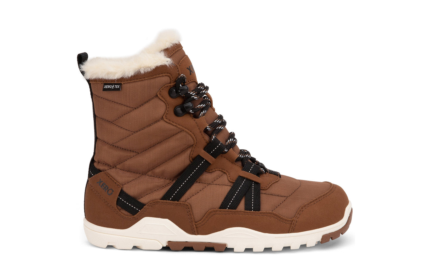 Xero Shoes Alpine Womens barfods vinterstøvler til kvinder i farven rubber brown / eggshell, yderside