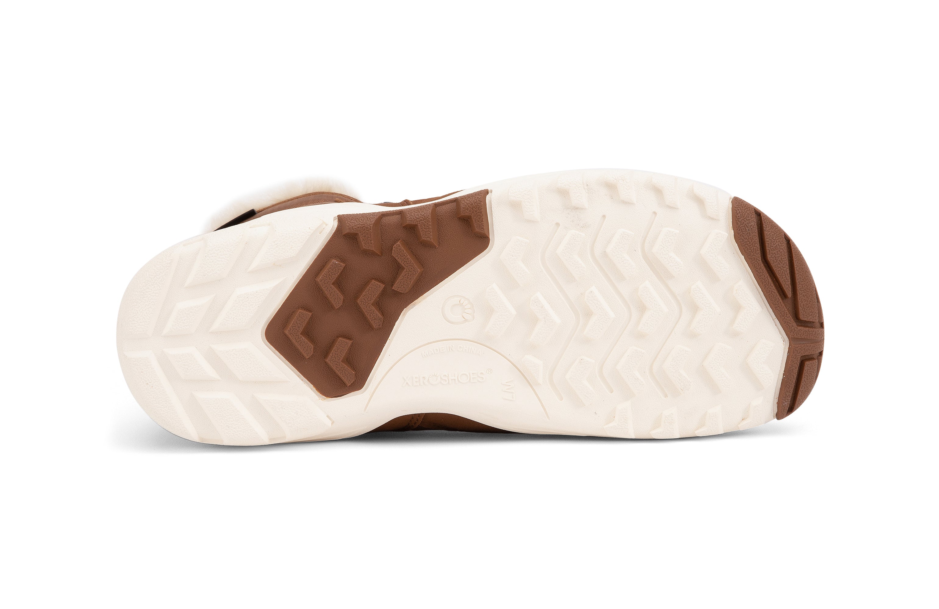 Xero Shoes Alpine Womens barfods vinterstøvler til kvinder i farven rubber brown / eggshell, saal