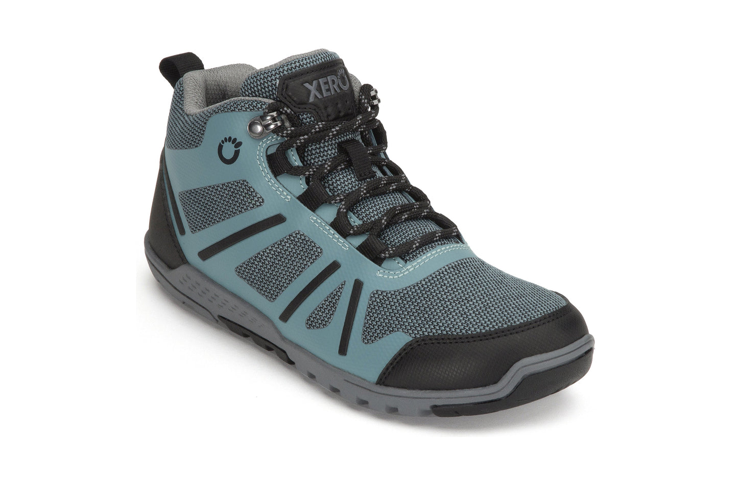 Xero Shoes Daylite Hiker Fusion Womens barfods vandrestøvler til kvinder i farven arctic blue / asphalt, vinklet