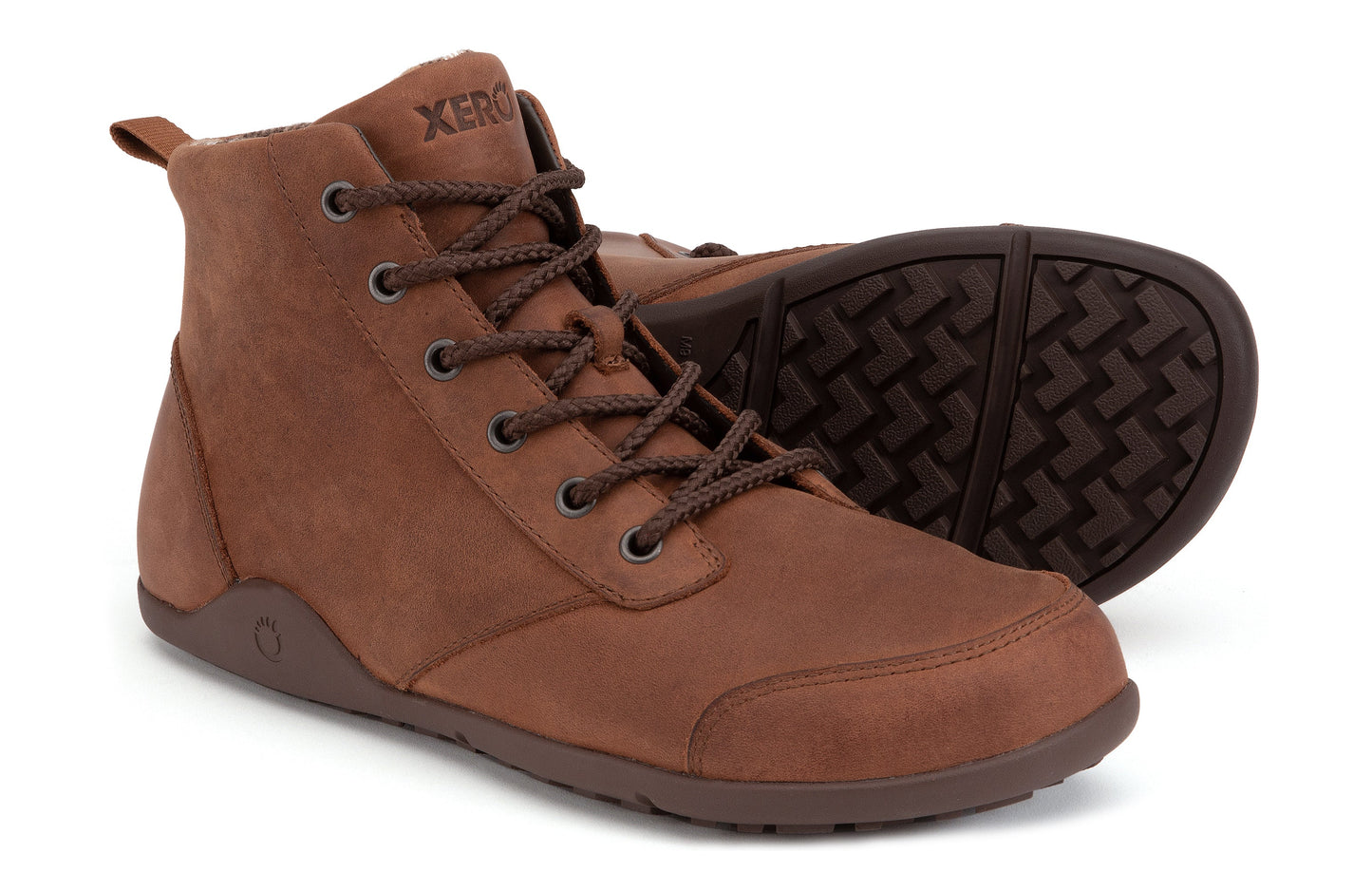 Xero Shoes Denver Leather barfods vinterstøvler til mænd i farven brown, vinklet