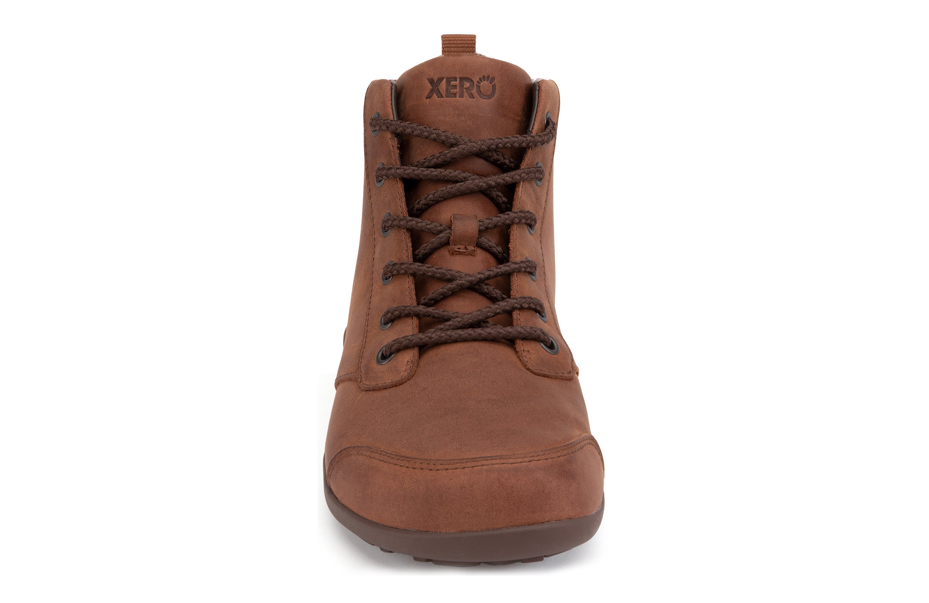 Xero Shoes Denver Leather barfods vinterstøvler til mænd i farven brown, forfra